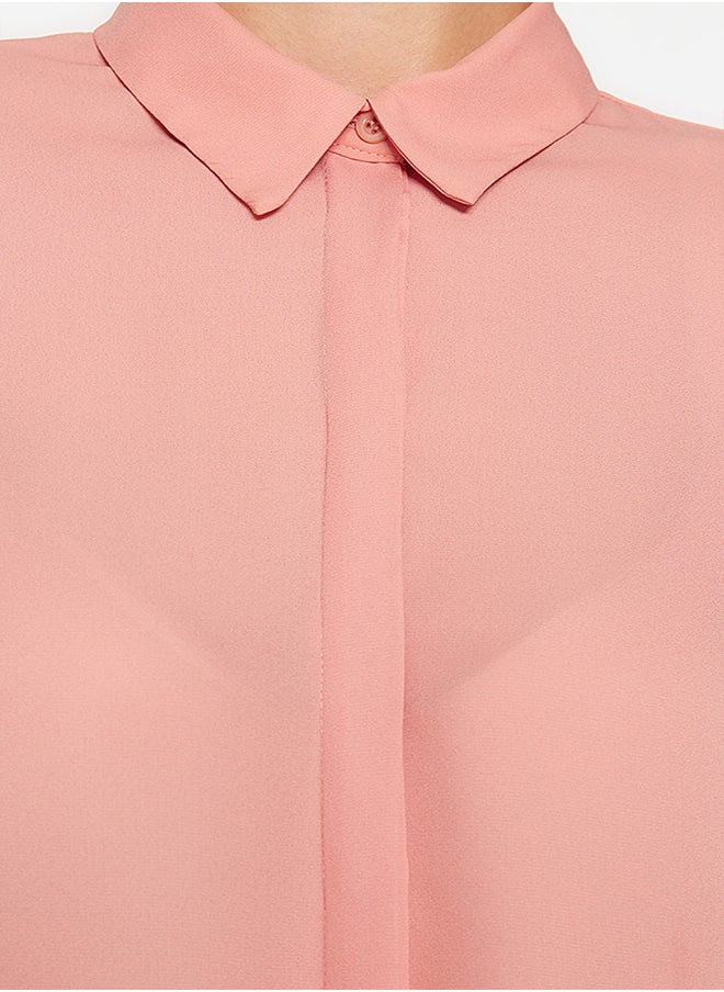 trendyol - Pink Sleeves Transparent Regular Fit Woven Shirt TWOAW20GO0116 - Image 1