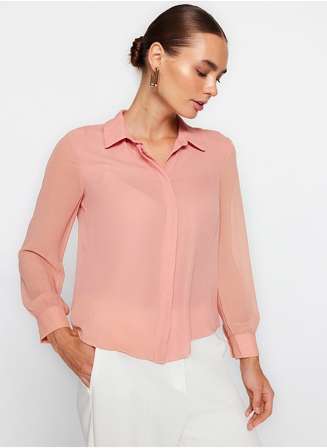 trendyol - Pink Sleeves Transparent Regular Fit Woven Shirt TWOAW20GO0116 - Image 1