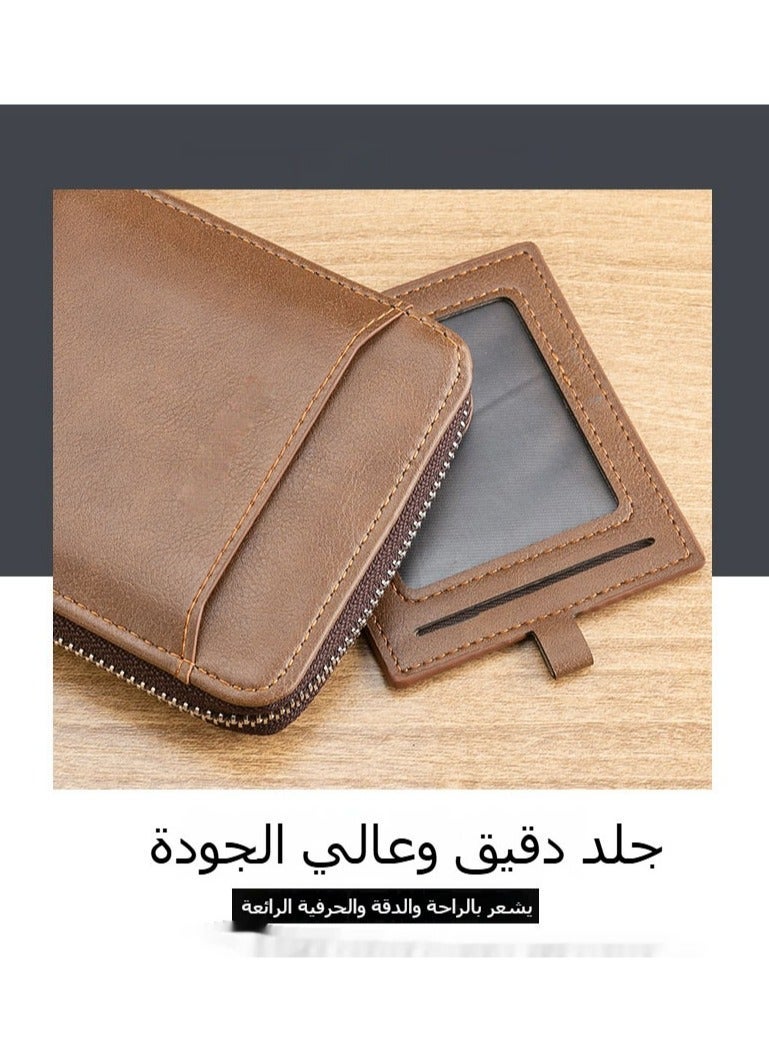 CarrKen Men's Short Retro Horizontal Style Comfortable Mini Wallet Driver's Document Bag Combining Pickup Card Bag Zipper Coin Purse Light Coffee Color - Image 3
