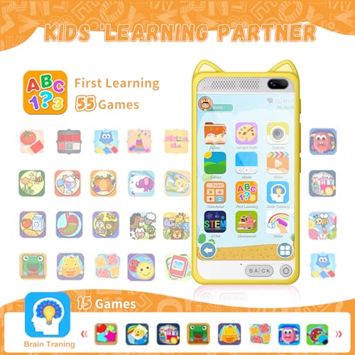 E teacher Kids Phone 397 Touchscreen Toddler Smartphone Learning Toys Fake Play Toy Phone with Music Player Educational GamesChristmas Birthday Gifts for Girls Age 312 8G SD CardYelllow - Image 5