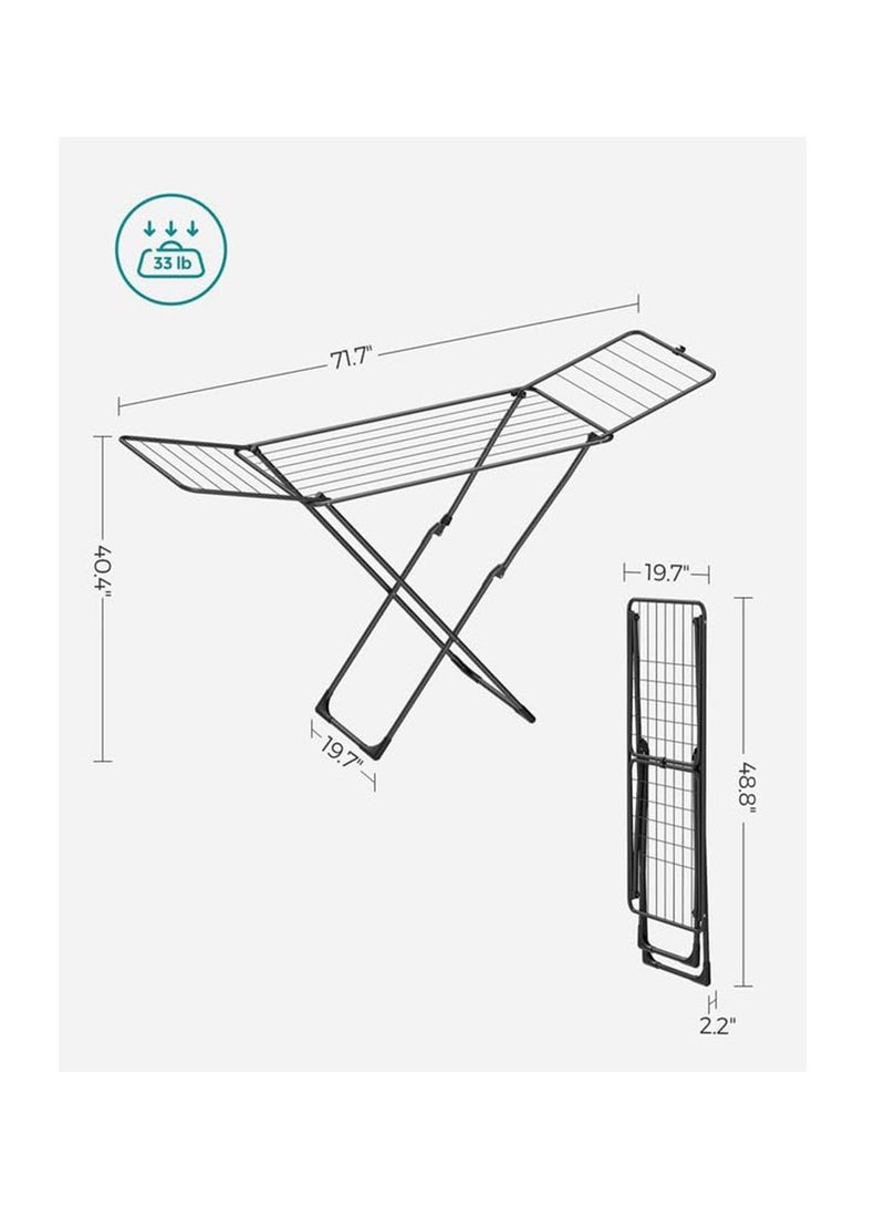 Hihonor Clothes Drying Rack, Metal Laundry Drying Rack, Foldable, Space-Saving, Free-Standing Airer, with Gullwings, Indoor Outdoor Use, Bed Linen Clothing, Black - Image 5