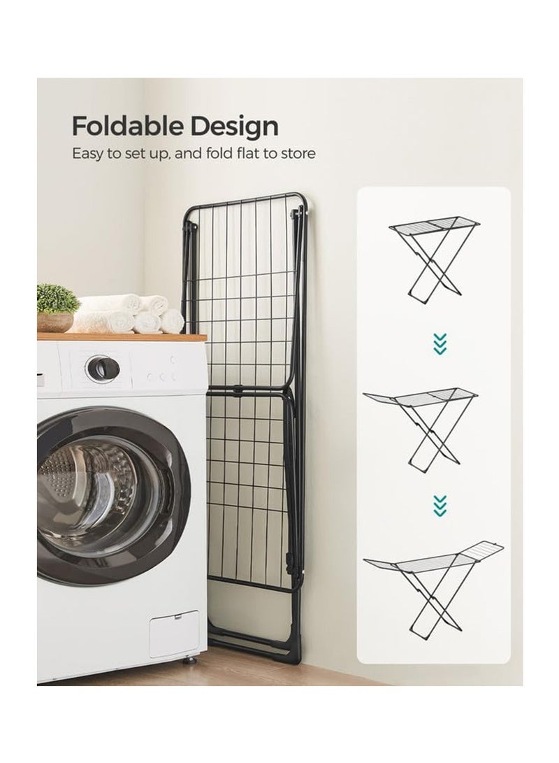 Hihonor Clothes Drying Rack, Metal Laundry Drying Rack, Foldable, Space-Saving, Free-Standing Airer, with Gullwings, Indoor Outdoor Use, Bed Linen Clothing, Black - Image 3