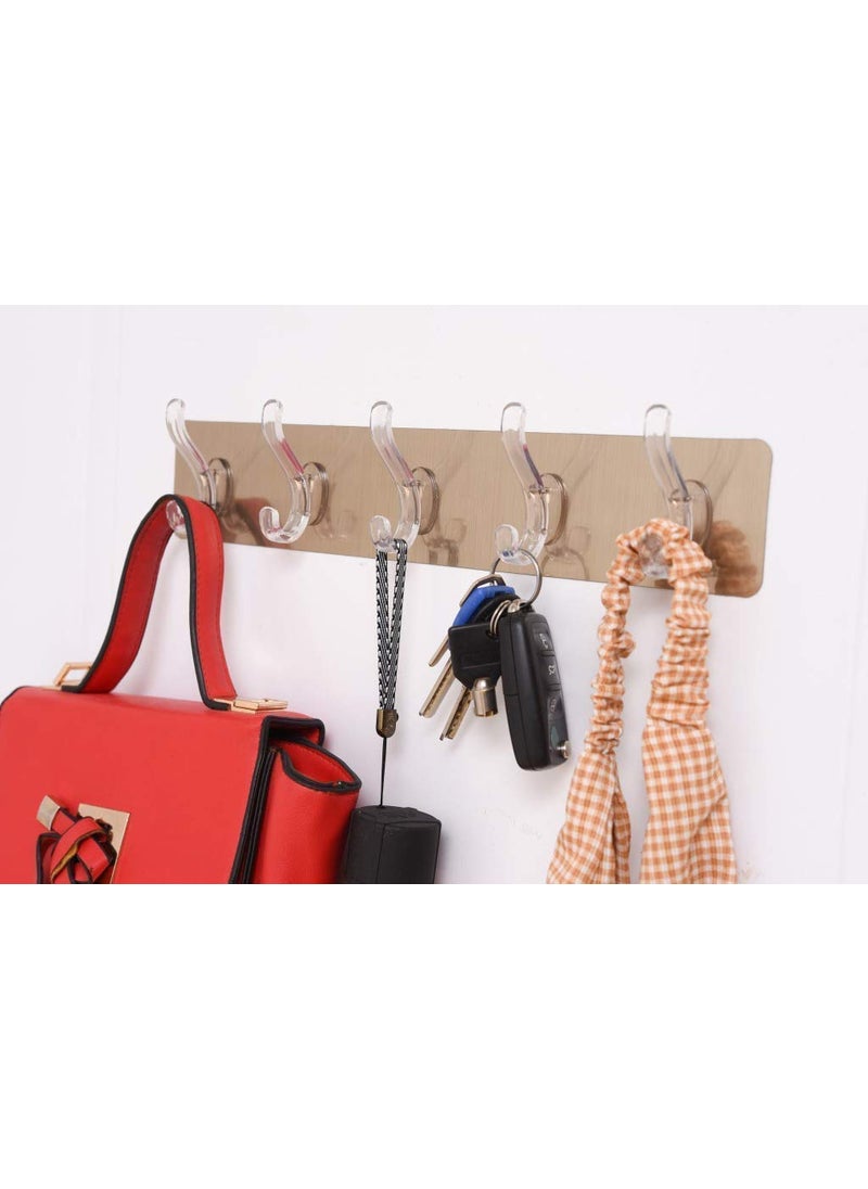 JEYANG JEYANG 5 Row Wall Hooks Hanging Bathroom Kitchen Hanger MultiPurpose 5 Hook Transparent Hanger Pack of 1 Transparent  - Image 1