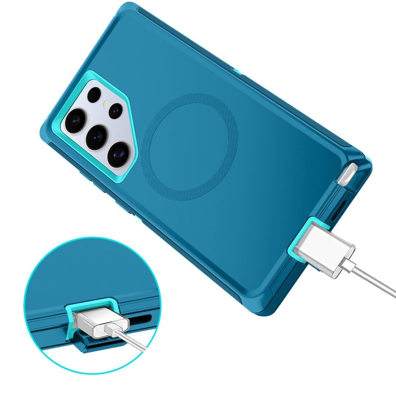 I-HONVA for Samsung Galaxy S24 Ultra Case [Compatible with MagSafe] Shockproof 3-Layer Full Body Protection [Without Screen Protector] Rugged Heavy Duty Cover Case for Galaxy S24 Ultra,Turquoise - Image 5