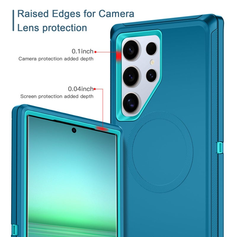 I-HONVA for Samsung Galaxy S24 Ultra Case [Compatible with MagSafe] Shockproof 3-Layer Full Body Protection [Without Screen Protector] Rugged Heavy Duty Cover Case for Galaxy S24 Ultra,Turquoise - Image 3