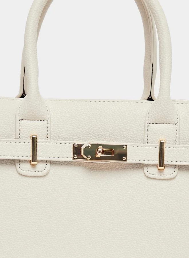 Styli Textured Handbag with Turn-Lock Closure