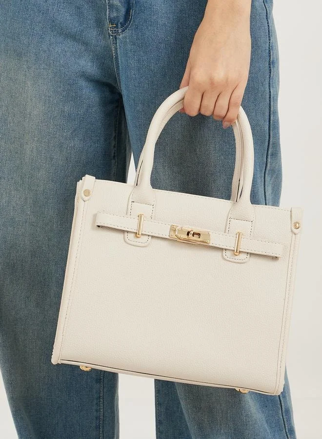 Styli Textured Handbag with Turn-Lock Closure