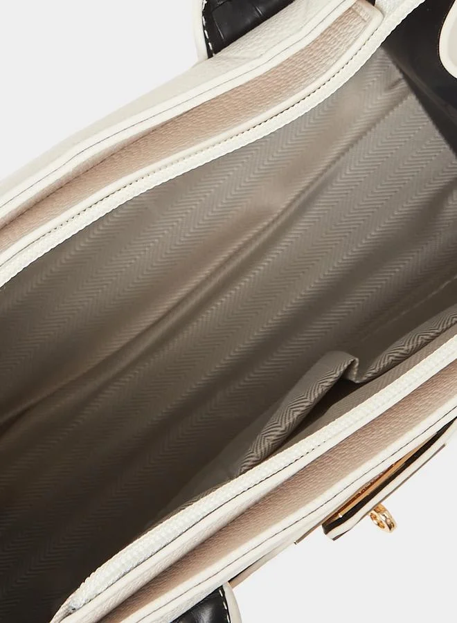 Styli Textured Handbag with Turn-Lock Closure