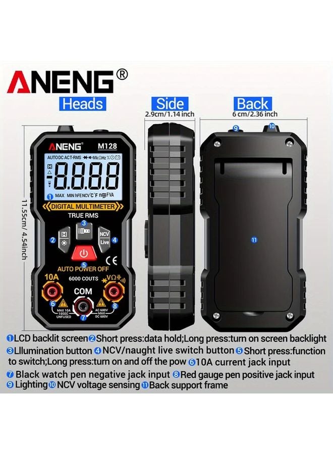 ANENG M128 Black Digital Multimeter 6000 Counts AC DC Voltage Tester NCV LCD Backlit - Image 4