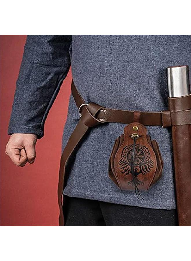 Medieval Faux Leather Pouch, Portable Drawstring Purse, Vintage Belt Pouch Dice Bag For LARP Ren Faire  - Image 2
