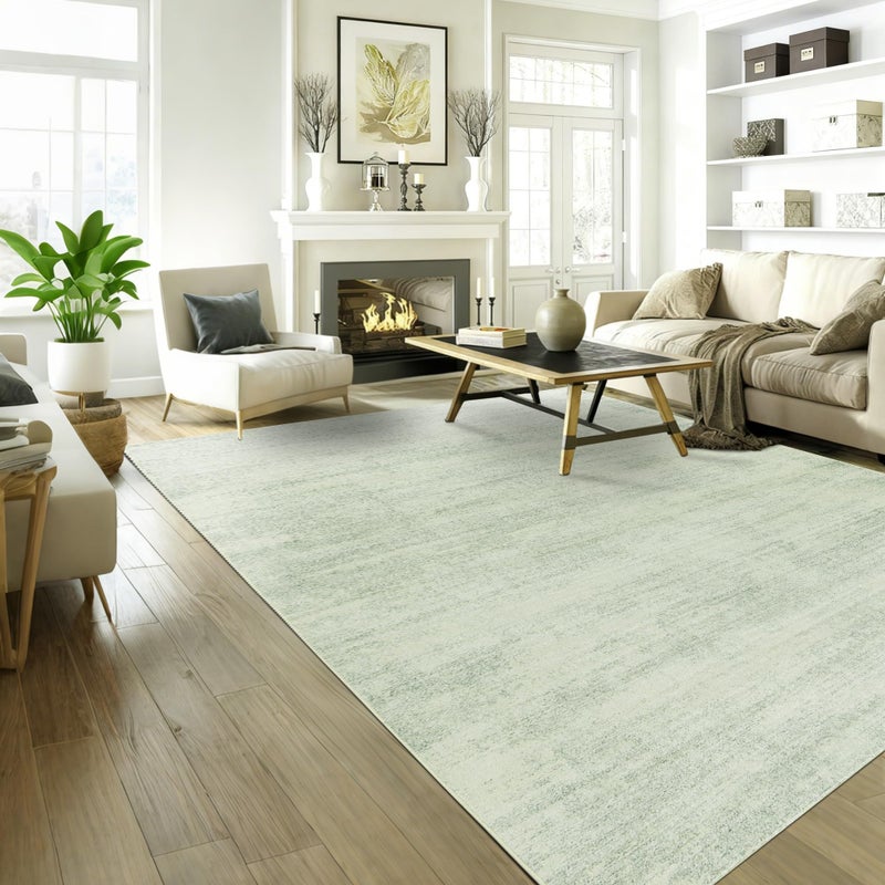 BILEEHOME Sage Green Area Rug 5x7,Boho Abstract Washable Neutral Cottagecore Rugs for Living Room,Light Green and Cream Beige - Image 1