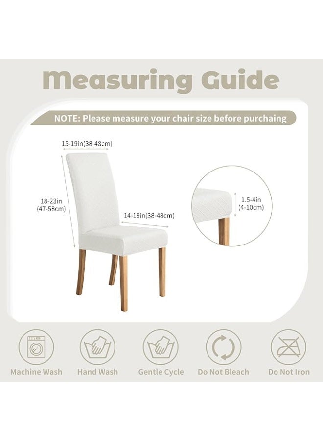 DUNISO 6-Piece Chair Cover Set, Diamond Check Jacquard, Super Fit Stretch Fabric, Removable and Washable Chair Protectors for Home, Restaurant - Off-White  - Image 5