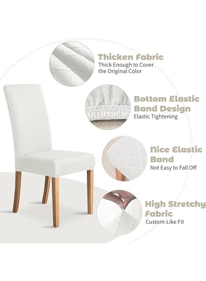 DUNISO 6-Piece Chair Cover Set, Diamond Check Jacquard, Super Fit Stretch Fabric, Removable and Washable Chair Protectors for Home, Restaurant - Off-White  - Image 2