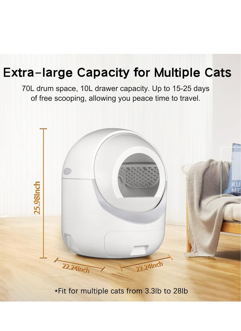RATSAW - Self Cleaning Cat Litter Box Extra Large Smart Litter Box Automatic Cat Litter Box with APP Control Odor Removal Safety Protection for Multiple Cats - Image 1