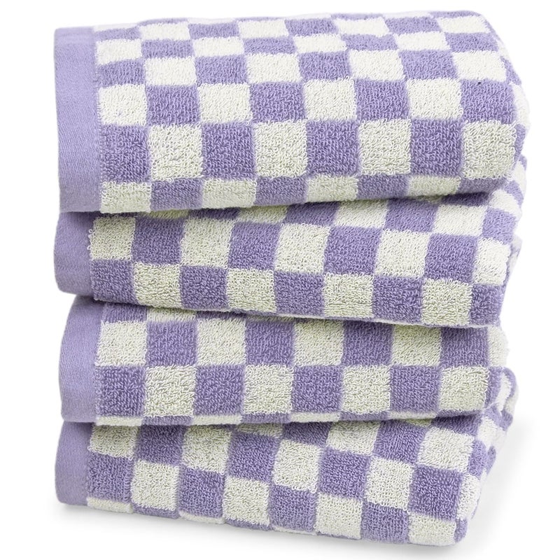Jacquotha Hand Towel for Bathroom Guest Room Home - 100% Cotton Face Towel Set Lilac Checkered, Extra Soft, Absorbent 4-Piece for Daily Use - Image 1