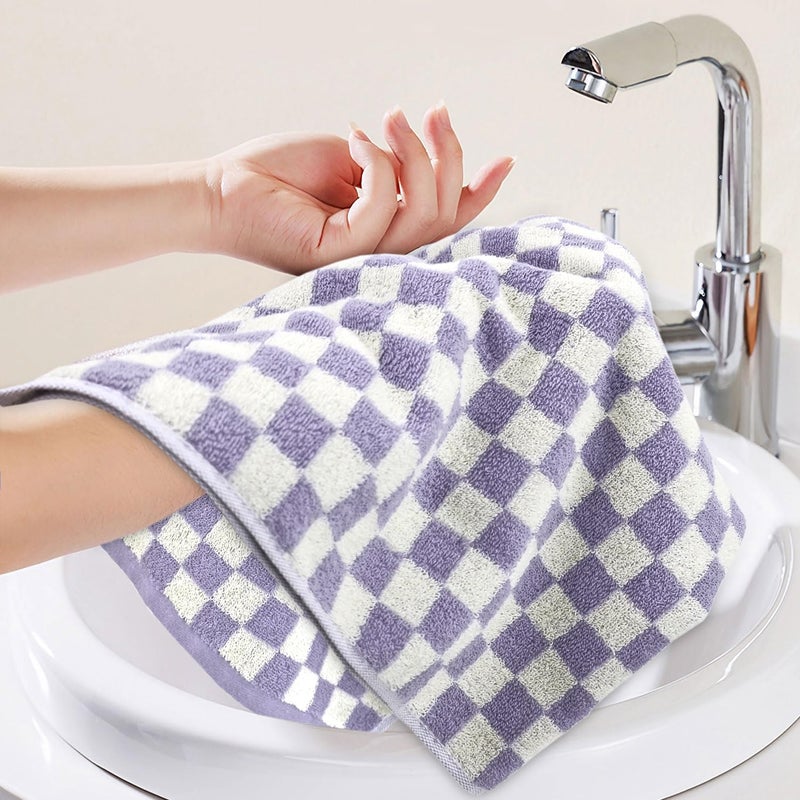 Jacquotha Hand Towel for Bathroom Guest Room Home - 100% Cotton Face Towel Set Lilac Checkered, Extra Soft, Absorbent 4-Piece for Daily Use - Image 2