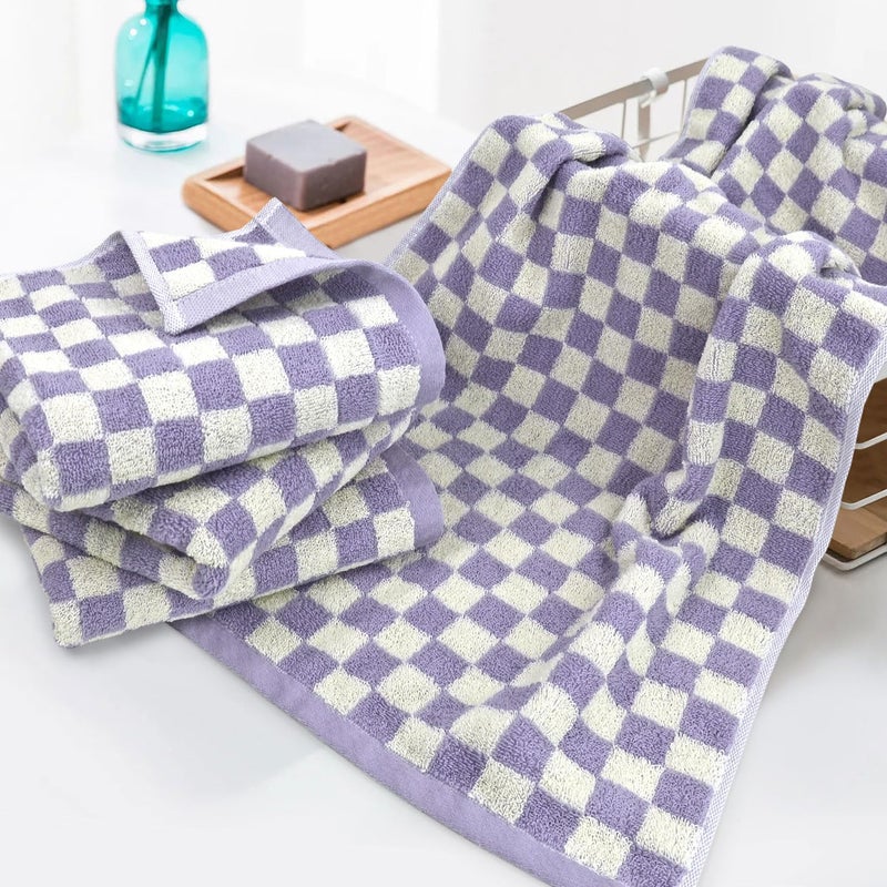 Jacquotha Hand Towel for Bathroom Guest Room Home - 100% Cotton Face Towel Set Lilac Checkered, Extra Soft, Absorbent 4-Piece for Daily Use - Image 3