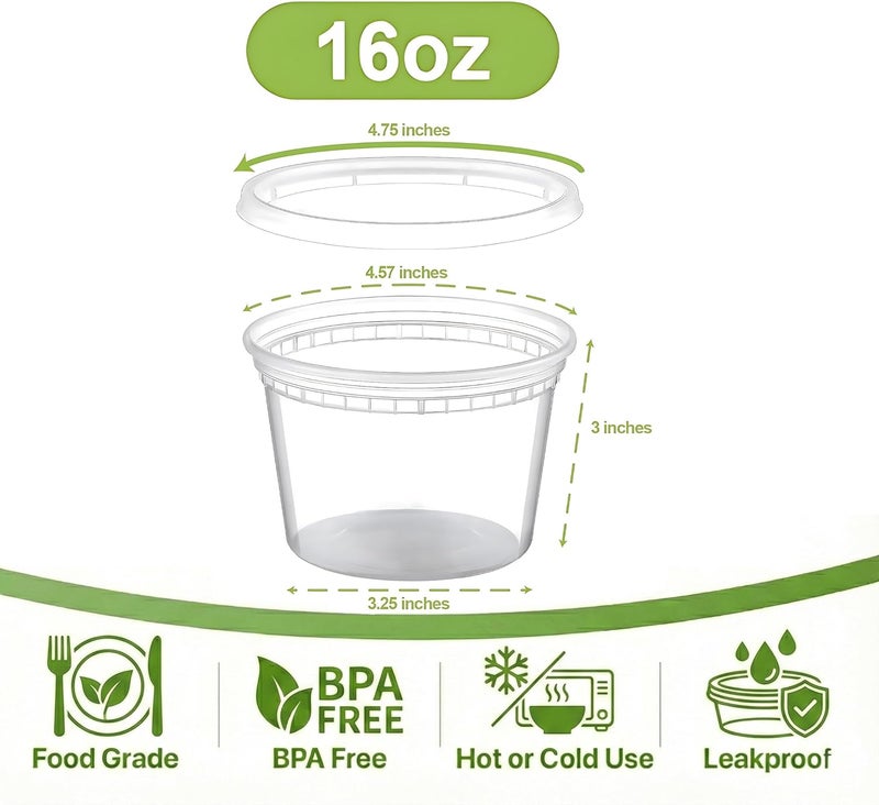 Pokanic Food Storage Containers [10 Set] 16 oz Plastic Deli Containers with Lids Slime Soup Meal Prep Containers | BPA Free | Stackable | Leakproof | Microwave/Dishwasher/Freezer Safe(10 Set, 16 oz) - Image 2