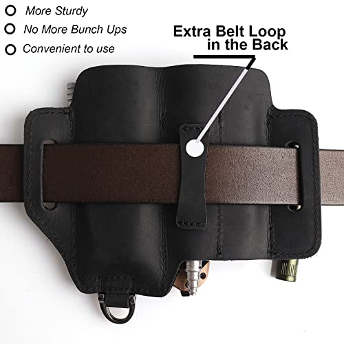 Topstache Leather Multitool Sheath,EDC Belt Organizer for Work and Daily Use,Leatherman Sheath,EDC Pocket Organizer for Flashlight and Multitool,Gifts for Men,Leather Sheath for Multitool - Image 3