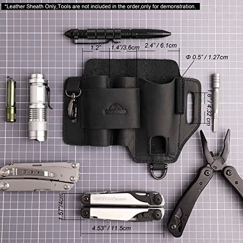 Topstache Leather Multitool Sheath,EDC Belt Organizer for Work and Daily Use,Leatherman Sheath,EDC Pocket Organizer for Flashlight and Multitool,Gifts for Men,Leather Sheath for Multitool - Image 5