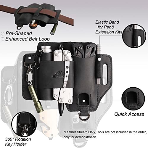 Topstache Leather Multitool Sheath,EDC Belt Organizer for Work and Daily Use,Leatherman Sheath,EDC Pocket Organizer for Flashlight and Multitool,Gifts for Men,Leather Sheath for Multitool - Image 4