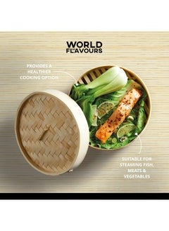 Kitchencraft Oriental World Of Flavours Two Tier Bamboo Steamer Basket With Lid 14.5 Cm Diameter X 20 Cm Height Beige