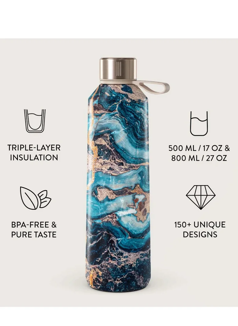 BURGA Insulated Water Bottle (17oz) Stylish Stainless Steel Water Bottles Durable Metal Water Bottle Stays Hot or Cold Anti-Slip, Leak-Proof Reusable Water Bottle - Mystic River