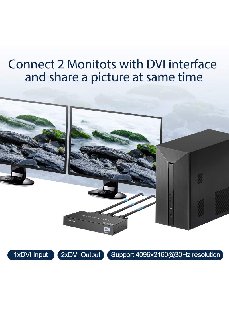 DONGJIAN DVI Splitter 1 in 2 Out 2 Port DVI Dual Monitors Distribution Duplicator Video Splitter Support EDID Management Resolution up to 4K30Hz for PC Laptop DVR Projector HDTV  - Image 2