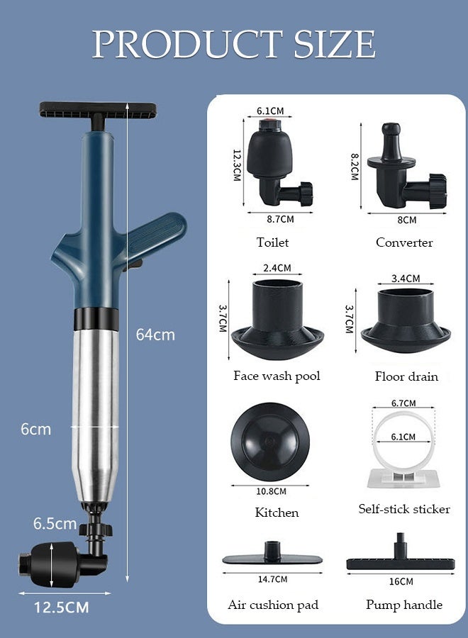 DUNISO Toilet Air Plunger, Toilet Plunger Drain Clog Remover, High Pressure Air Drain Blaster Gun  with Visual Barometer, Drain Clog Remover Tool- Stainless Steel Air Plunger for Bathroom, Sink, Floor, Kitchen Clogged - Image 2