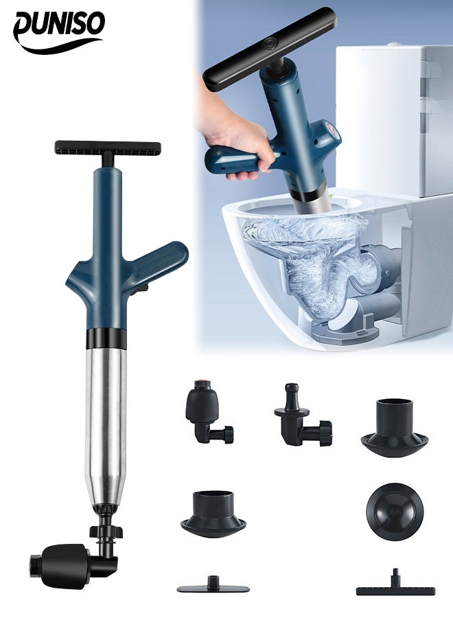 DUNISO Toilet Air Plunger, Toilet Plunger Drain Clog Remover, High Pressure Air Drain Blaster Gun  with Visual Barometer, Drain Clog Remover Tool- Stainless Steel Air Plunger for Bathroom, Sink, Floor, Kitchen Clogged - Image 1