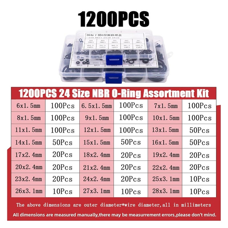 Nitrile Rubber O Ring Kit 1200Pcs For Auto Vehicle Repair Plumbing Air Gas Sealing - Image 3
