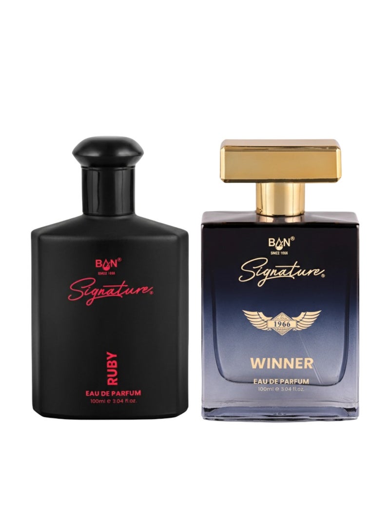 سيجنتشر مجموعة عطر سيجنتشر روبي آند وينر أو دو بارفان للرجال والنساء، عبوة من قطعتين، 100 مل - Image 1