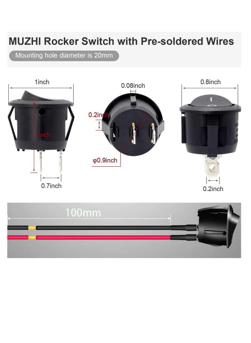 10 Pcs Round Rocker Switch ON/Off 2Pin KCD1 Mini Round Toggle Switch SPST with 10cm Wires Pre-Wired. (10PCS) - Image 2