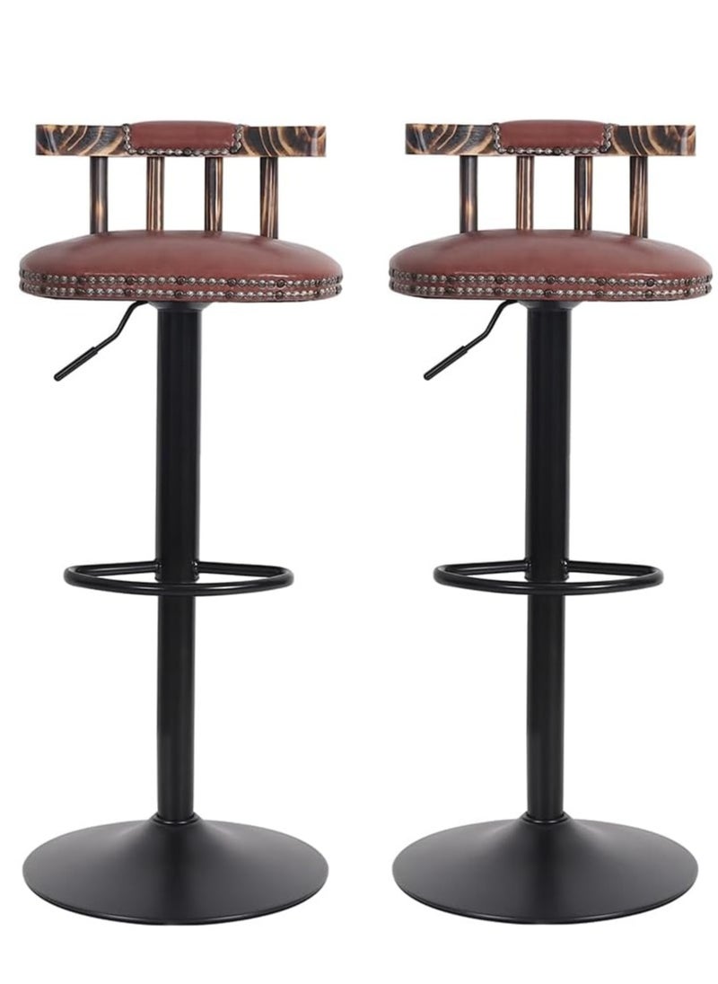 WISFOR - Pack of 2 Vintage Adjustable Counter Height Bar Stools with Backrest Kitchen Breakfast Tall Retro Swivel Barstools Chairs - Image 1