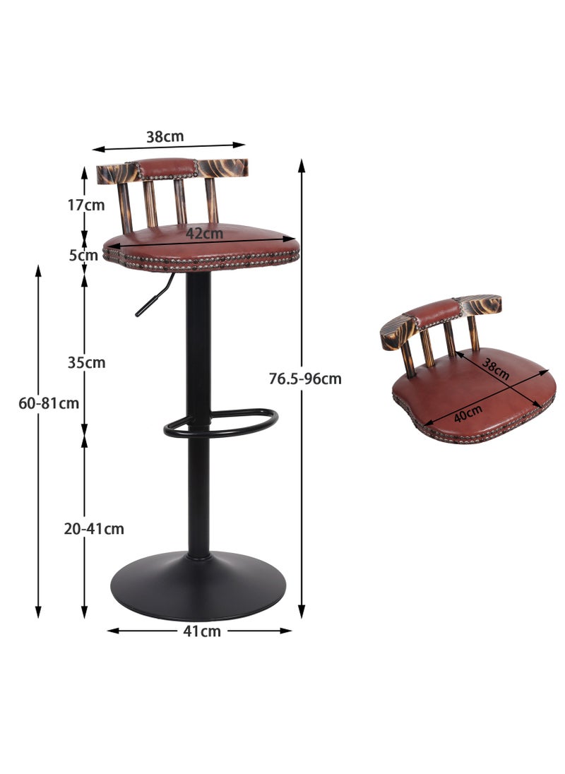 WISFOR - Pack of 2 Vintage Adjustable Counter Height Bar Stools with Backrest Kitchen Breakfast Tall Retro Swivel Barstools Chairs - Image 1