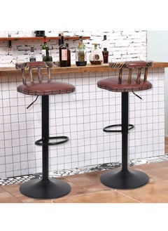 WISFOR Pack of 2 Vintage Adjustable Counter Height Bar Stools with Backrest Kitchen Breakfast Tall Retro Swivel Barstools Chairs  - Image 3