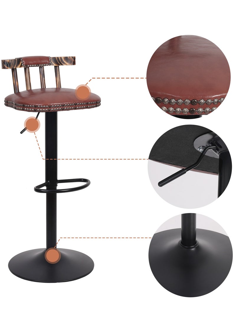 WISFOR - Pack of 2 Vintage Adjustable Counter Height Bar Stools with Backrest Kitchen Breakfast Tall Retro Swivel Barstools Chairs - Image 1