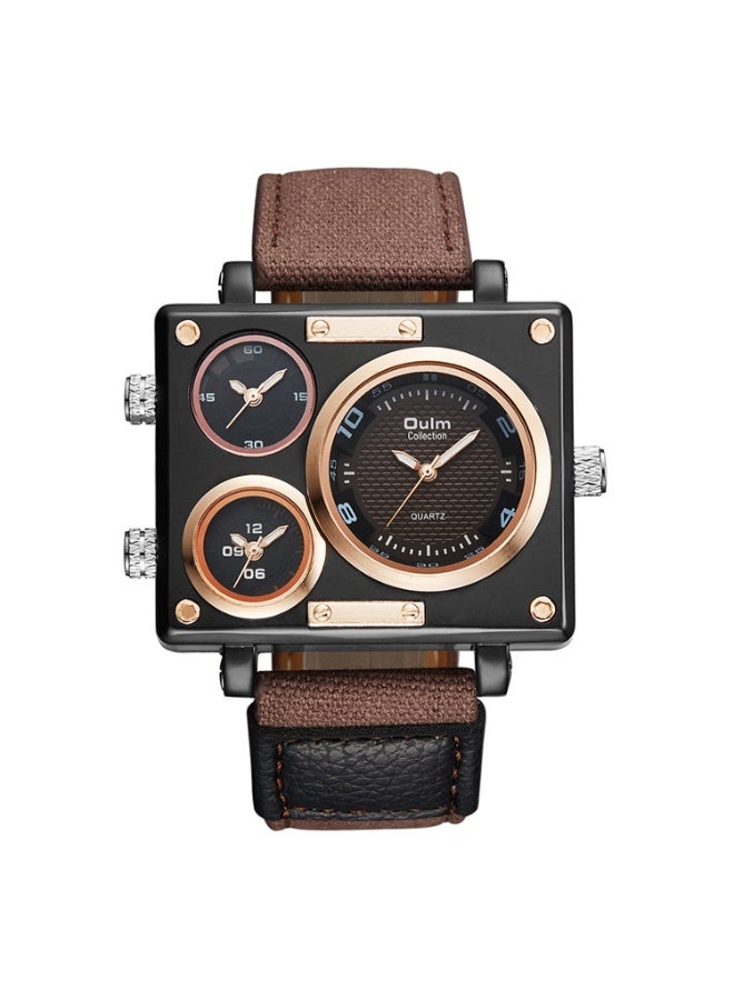 أولم ساعة كوارتز رجالية متعددة المناطق الزمنية بميناء مربع كبير ونمط عملي