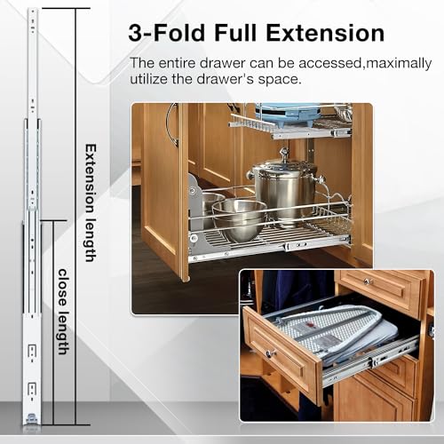 REGUDA Heavy Duty Drawer Slides Full Extension Runners 12 14 16 18 20 22 24 26 28 30 32 34 36 38 40 Inch Side Mount Rails for Drawer Capacity 136 lb 1 Pair - Image 4
