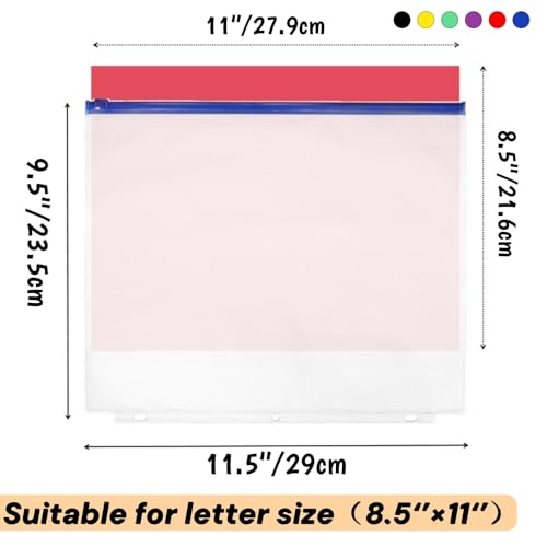 Mezchi 30 Pack Binder Pockets, 3 Ring Hole Binder Pouch, 11" × 9" Letter Size Binder Pockets with Zipper, PVC Loose Leaf Binder Sleeves Storage Bags for Files, Documents - Image 2