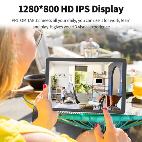 PRITOM TAB12 10 Inch Phone Tablet Android 14, 5Ghz WiFi, Octa-Core, with Leather Case, 128GB, 4G Network Tablet with SIM Card Slot, 8000mAh, BT, Double Box Speakers, Gray - Image 4