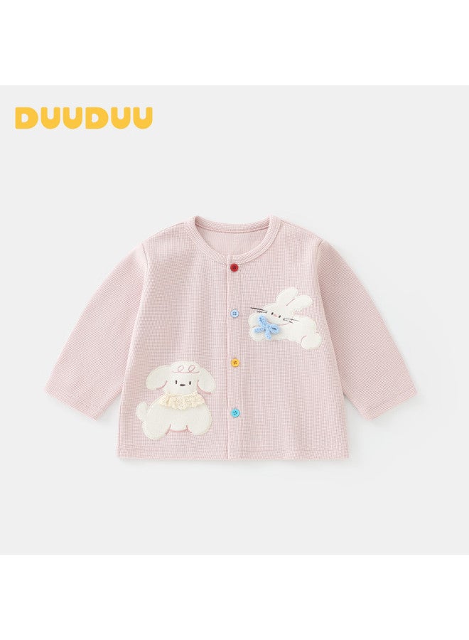 Duuduu Baby Girl Long Sleeve Knitted Sweater Autumn Toddler Jacket Infant Top Spring Outfit Pink 120 - Image 1