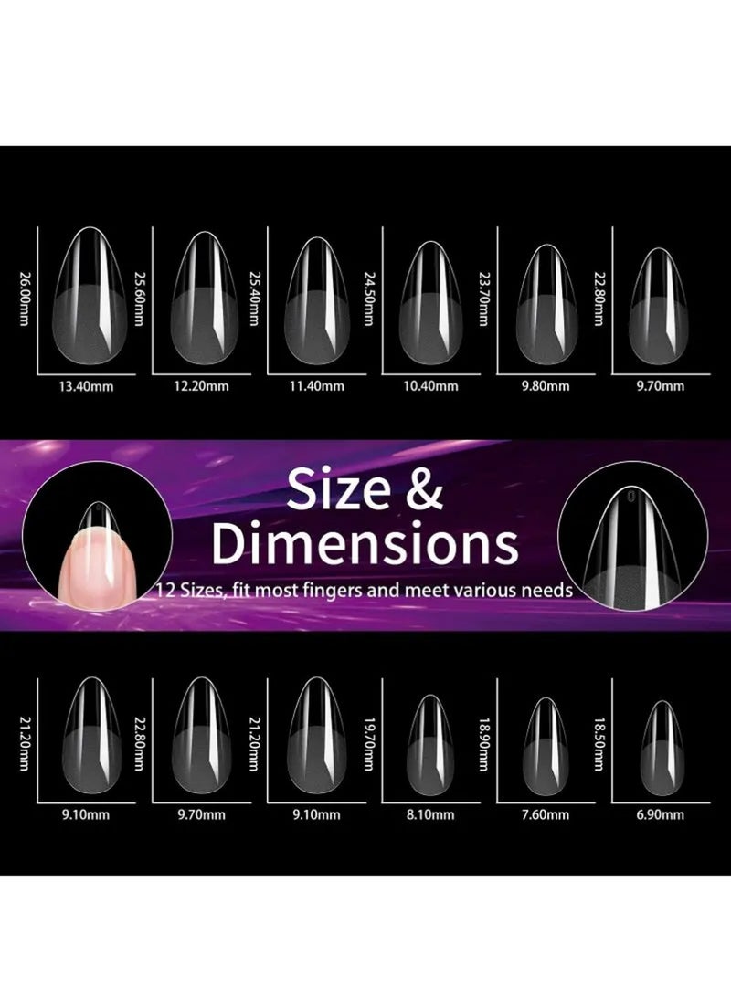 Short & Medium Almond Nail Tips: 2 Lengths in 1 Box, Clear Full Cover Fake Nails with 15 Sizes, Pre-Etched Soft Gel Nail Tips for DIY Press On Nails, Salon Nail Extensions DIY at Home 240Pcs - Image 2