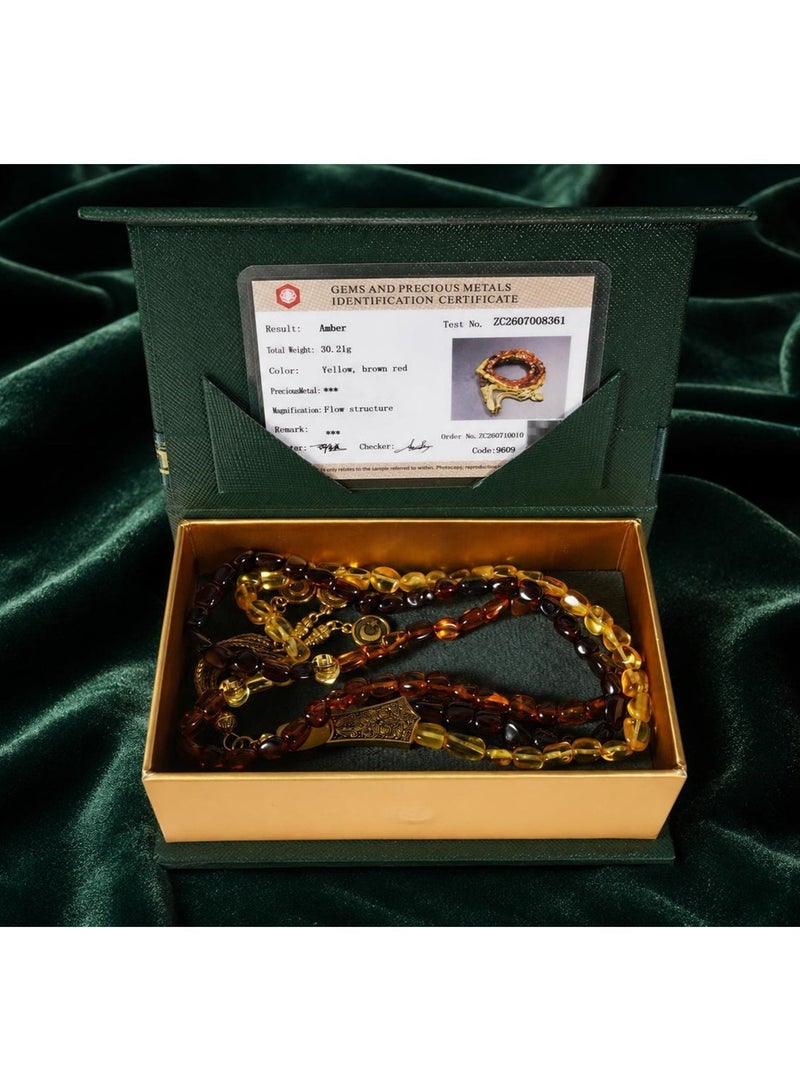 TranquilBeads Natural Baltic Amber Tasbih 99 Beads | Genuine Certified Amber Prayer Beads | Individually Certified, Scan to Verify | Muslim Tasbih with Elegant Gift Box | Premium Islamic Gift for Men, Ramadan, Eid - Image 3