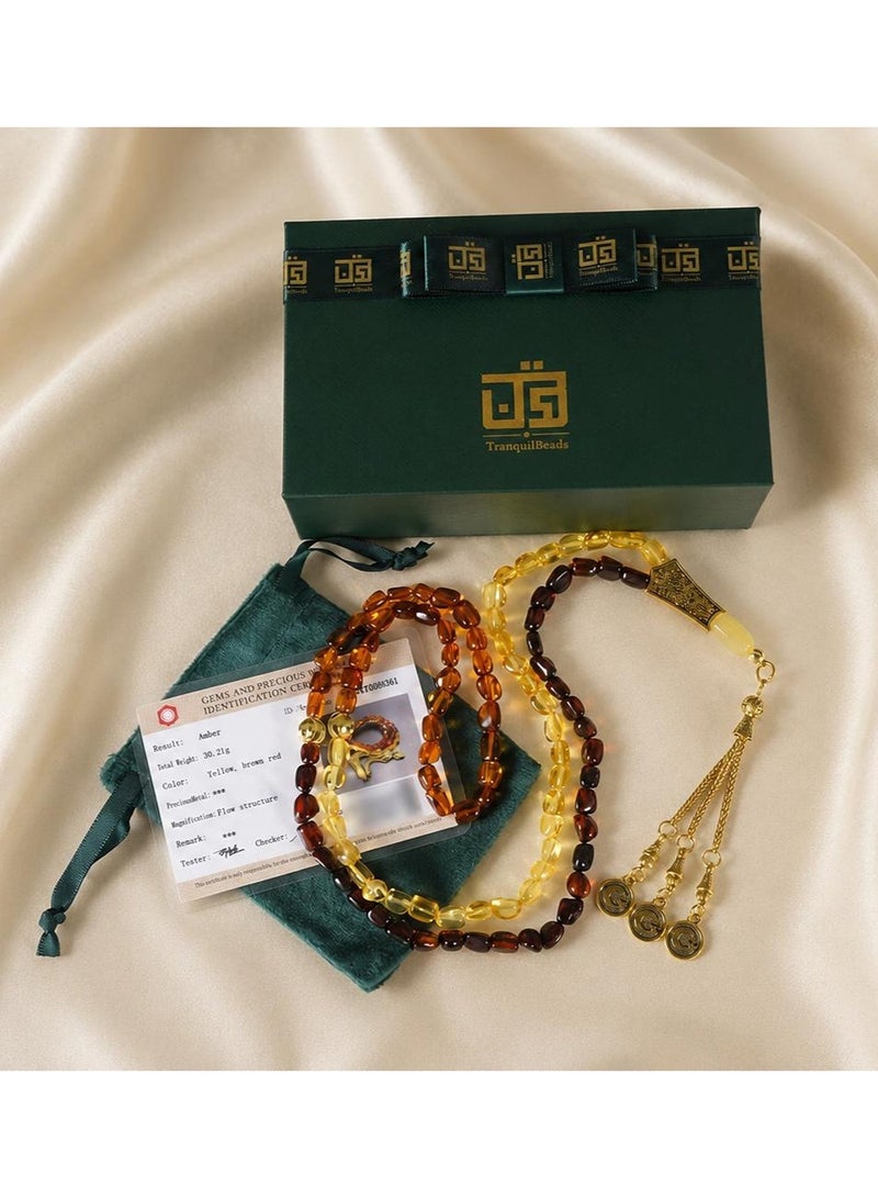 TranquilBeads Natural Baltic Amber Tasbih 99 Beads | Genuine Certified Amber Prayer Beads | Individually Certified, Scan to Verify | Muslim Tasbih with Elegant Gift Box | Premium Islamic Gift for Men, Ramadan, Eid - Image 2