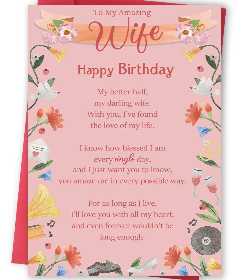 FANCYLUCKY Funny Birthday Card Gifts for Wife, Romantic Wife Birthday Card from Husband, Best Gift for Women Her - Image 1