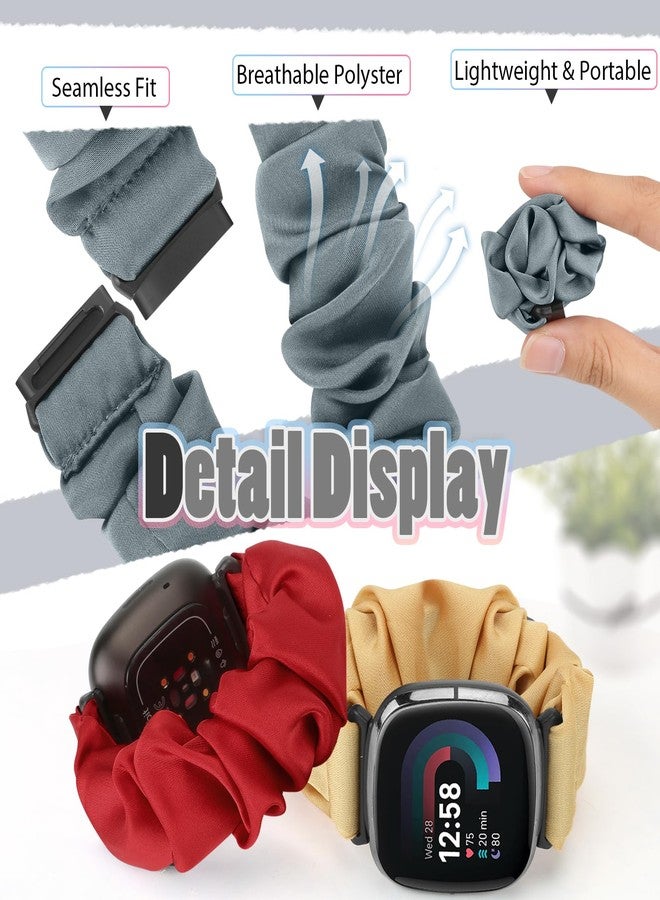 Acortjl 10 PCS Compatible with Fitbit Versa 4/Sense 2/Versa 3/Sense Scrunchie Band, Soft Cute Pattern Printed Fabric Elastic Solo Loop Cloth Scrunchy Replacement Wristband for Women - Image 4