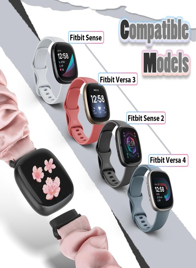 Acortjl 10 PCS Compatible with Fitbit Versa 4/Sense 2/Versa 3/Sense Scrunchie Band, Soft Cute Pattern Printed Fabric Elastic Solo Loop Cloth Scrunchy Replacement Wristband for Women - Image 2