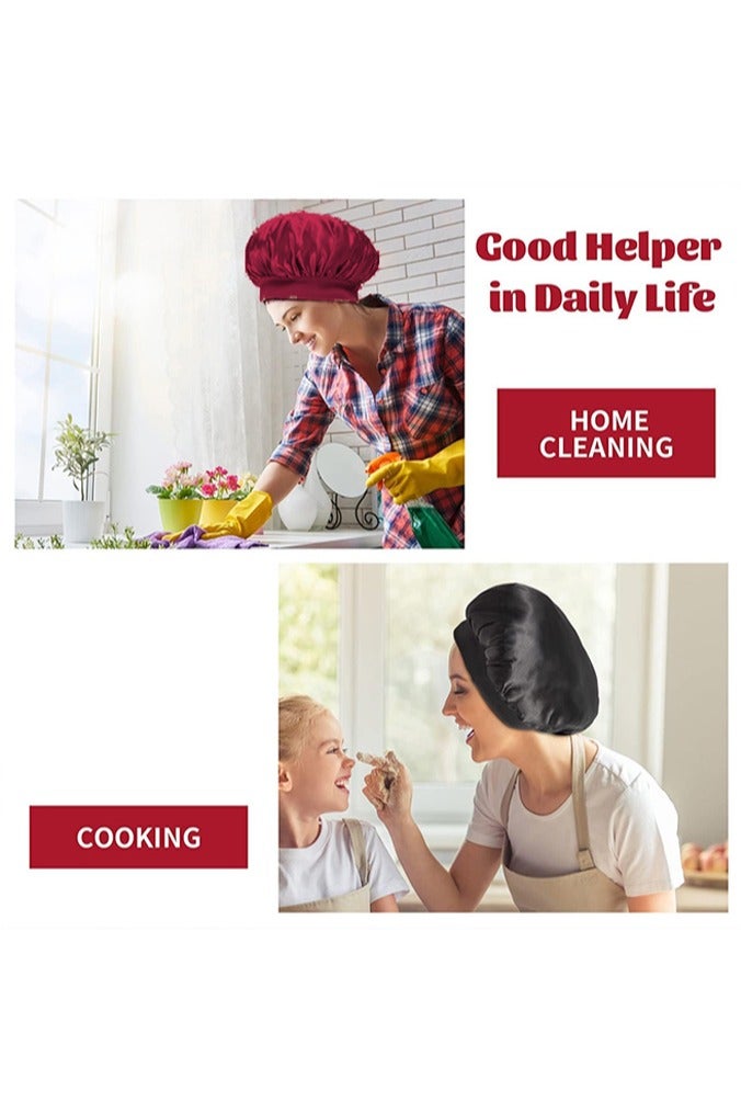 بوفان قطعتان من غطاء الحرير للنوم، غطاء شعر لامع، غطاء نوم من الحرير المرن، غلاف شعر للنساء (أسود) - Image 4