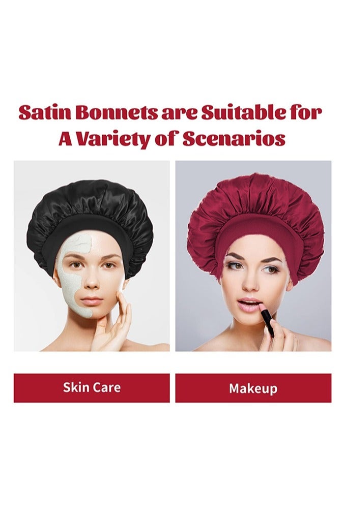 بوفان قطعتان من غطاء الحرير للنوم، غطاء شعر لامع، غطاء نوم من الحرير المرن، غلاف شعر للنساء (أسود) - Image 5